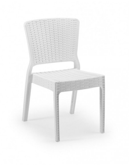 Silla monoblock inyección polipropileno imitación rattan Blanco MIKONOS