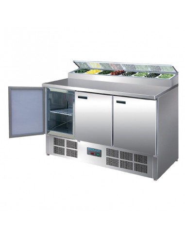 Mostrador de Elaboración de Pizzas y Ensaladas de 3 puertas en Acero Inoxidable de 390 Litros G605 POLAR