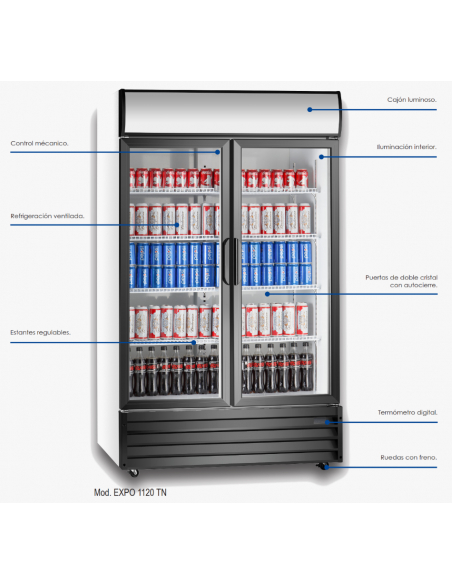 Armario Expositor Refrigerado 688L 2 Puertas Abatibles EXPO1120TN